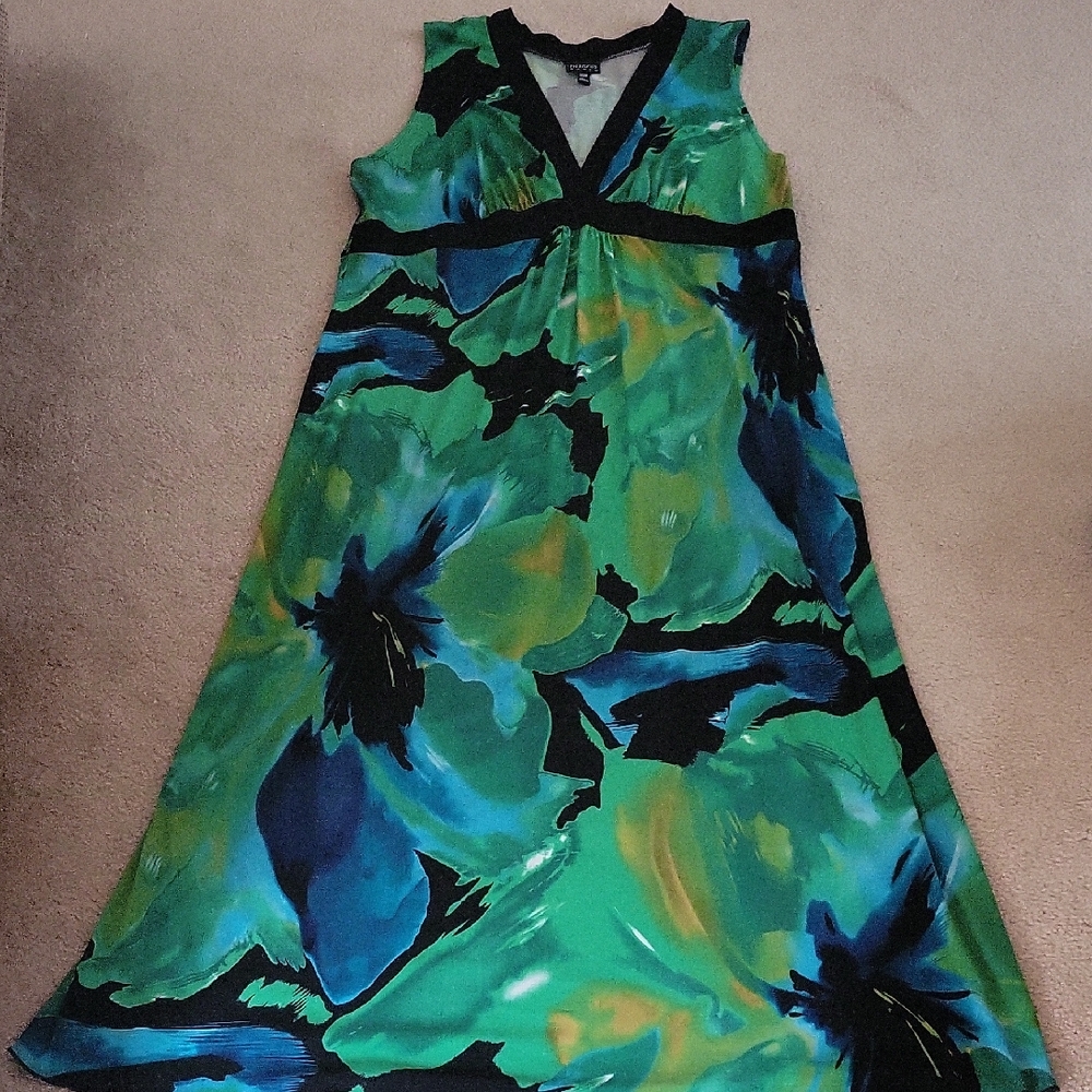 Enfocus Studio Green and Blue Floral V-Neck Maxi Dress
